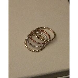 Sparkling Diamond Cut Tri-Color Gold Band Ring Set Sz 6